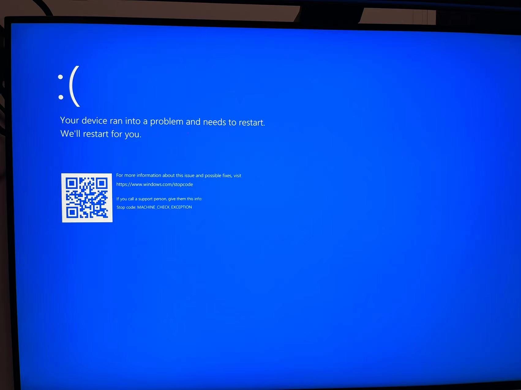 电脑出现machine check exception蓝屏怎么解决