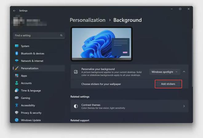 Win11 22H2怎么启用桌面贴纸Desktop Stickers功能？