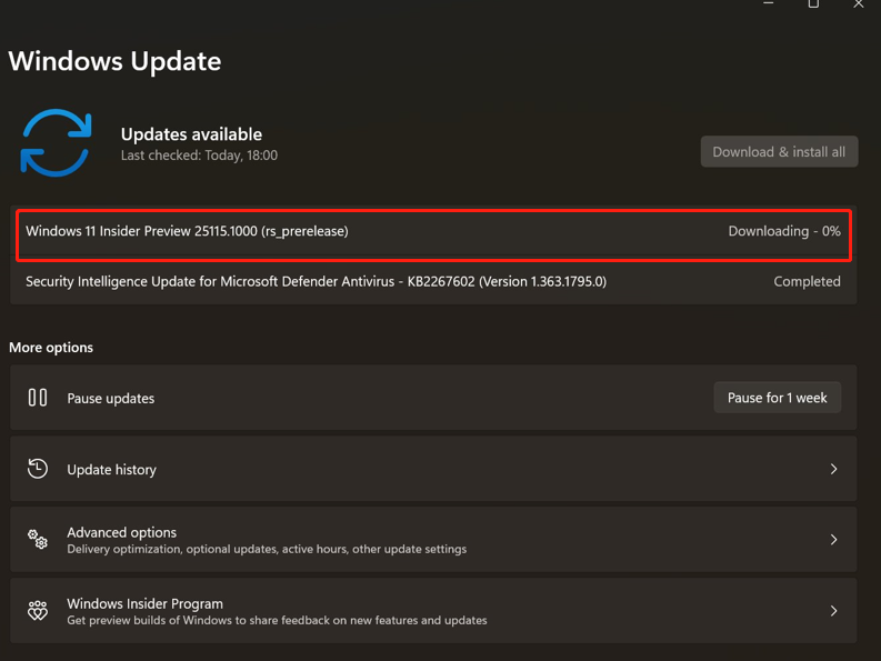 微软发布 Windows 11 Build 25115.1000预览版发布(附更新修复内容）