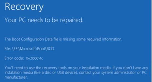 强制关机导致电脑蓝屏错误代码0xco00014c怎么解决？
