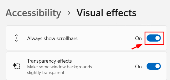 Win11启用或禁用始终显示滚动条方法