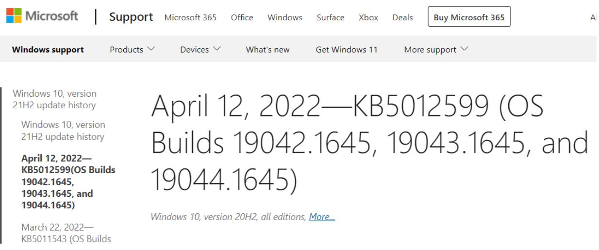 Win10 KB5012599 和 KB5012591累积更新补丁发布