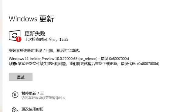 win11更新错误代码0x8007000d怎么办？