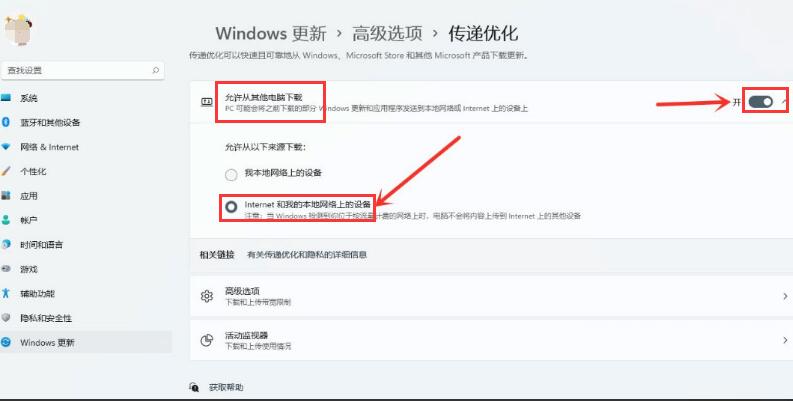Win11开启传递优化功能的详细图解